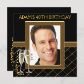 Mans Black and Gold Geburtstagsparty Einladung (Vorne/Hinten)