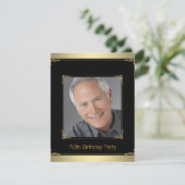 Mans Black and Gold Geburtstagsparty Einladung (Stehend Vorderseite)