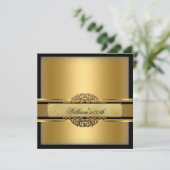 Mans Black Gold Geburtstagsparty Einladung (Stehend Vorderseite)