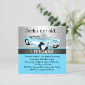 Mans Blue Antique Car Geburtstagsparty Einladung (Stehend Vorderseite)