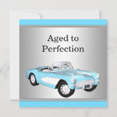 Mans Blue Antique Car Geburtstagsparty Einladung (Rückseite)