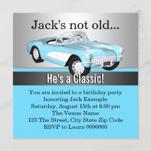 Mans Blue Antique Car Geburtstagsparty Einladung