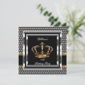 Mans EleganBlack Silver Birthday Prince King Einladung (Stehend Vorderseite)