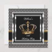 Mans EleganBlack Silver Birthday Prince King Einladung (Vorderseite)