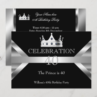 Mans Elegant Black Silver Prince King Geburtstag Einladung
