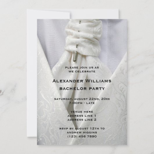 Mans Elegante Anzug Bachelor Party Einladung (Rückseite)