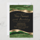 Mans Emerald Green Gold Agate Birthday Party Einladung (Vorderseite)