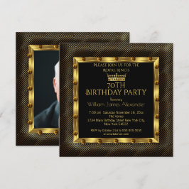 Mans Foto 70. Geburtstagsparty Crown Gold Zickzack Einladung