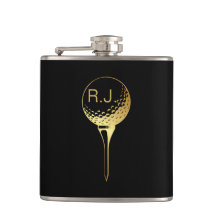 Man's Golf Monogram Black and Gold Flask