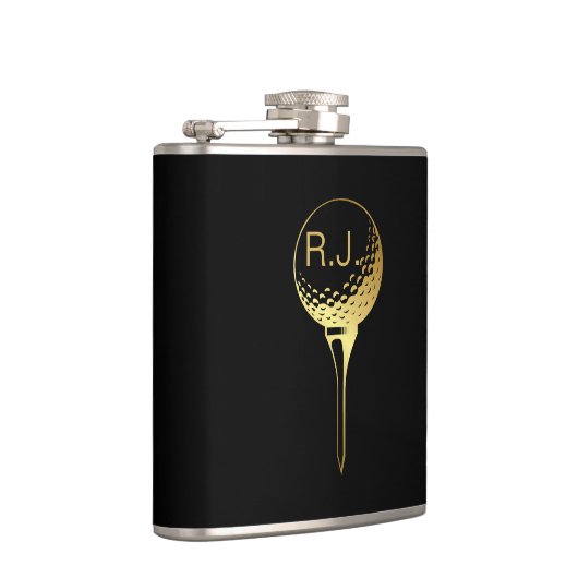 Man's Golf Monogram Black and Gold Flask Flachmann (Rechts)