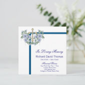 Mans Navy Blue Cross in Love Memory Memorial Einladung (Stehend Vorderseite)