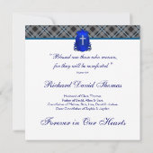 Mans Navy Blue Gray in Love Memory Memorial Einladung (Rückseite)