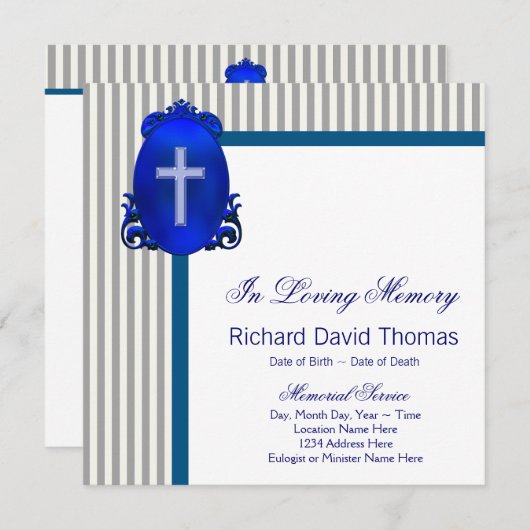 Mans Navy Blue Gray in Love Memory Memorial Einladung (Vorne/Hinten)