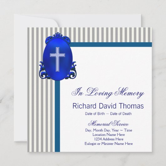 Mans Navy Blue Gray in Love Memory Memorial Einladung (Vorderseite)