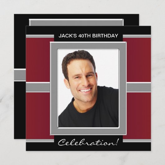 Mans Red and Black Birthday Party Einladung (Vorne/Hinten)