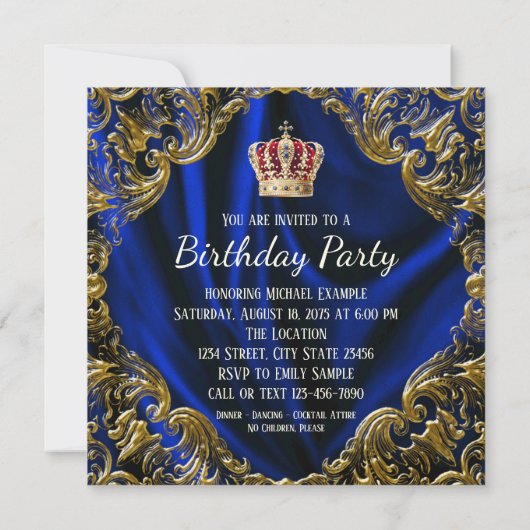 Mans Royal King Birthday Party Einladung (Rückseite)