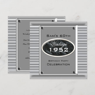 Mans Vintag 60. Silberschwarzer Geburtstag Einladung