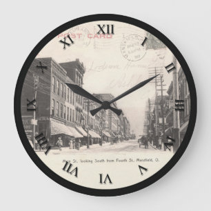 Mansfield Ohio Postkarten-Uhr - Main St 1907 Große Wanduhr