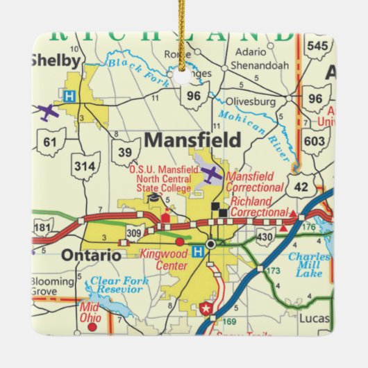 Mansfield Ohio Vintag Map Keramikornament (Rückseite)