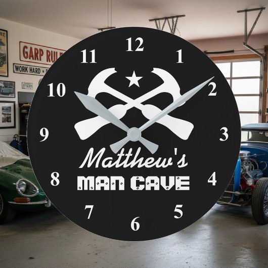 Manshammer Logo Autogarage oder Mancave Wanduhr