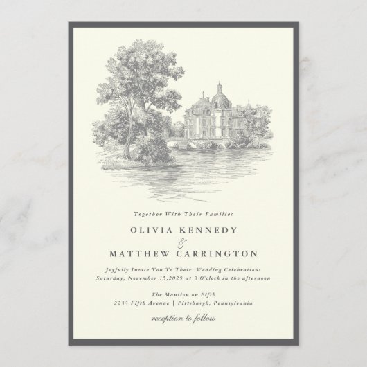 Mansion Venue Old Money Aesthetic Ivory Wedding  Einladung (Vorderseite)