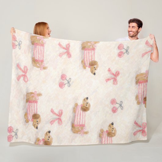 Manta con Patrón de Perritos Kawaii con Moños Rosa Fleecedecke (Beispiel)