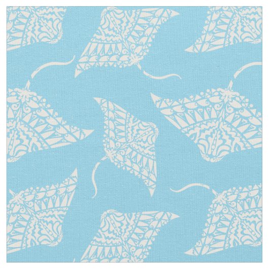 Manta Ray Pattern Tribal Tattoo Style Blau Weiß Stoff (Nahaufnahme)