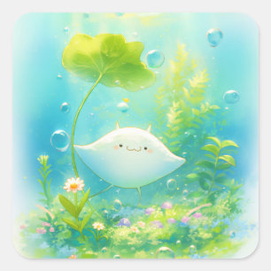 Manta Ray Ruhen unter einem Lily Pad Quadratischer Aufkleber