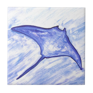 Manta Ray Sting Fisch Aquarell Tropischer Ozean Fliese