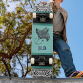 Manta Ray Teal Black White Polynesian w Initial Skateboard