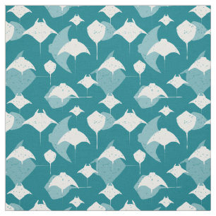 Manta Rays and Stingray Aquamarin Blau und Weiß Stoff