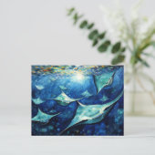 Manta Rays in Expressive Ocean Oil Painting Postkarte (Stehend Vorderseite)