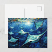 Manta Rays in Expressive Ocean Oil Painting Postkarte (Vorne/Hinten)