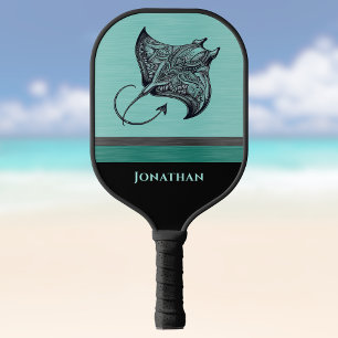 Manta Rochen auf Türkis Faux gebürstetem Metall Mo Pickleball Schläger