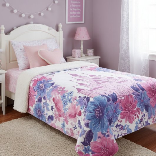 Manta Sherpa Enchanting Floral Blanket with Castle Sherpadecke