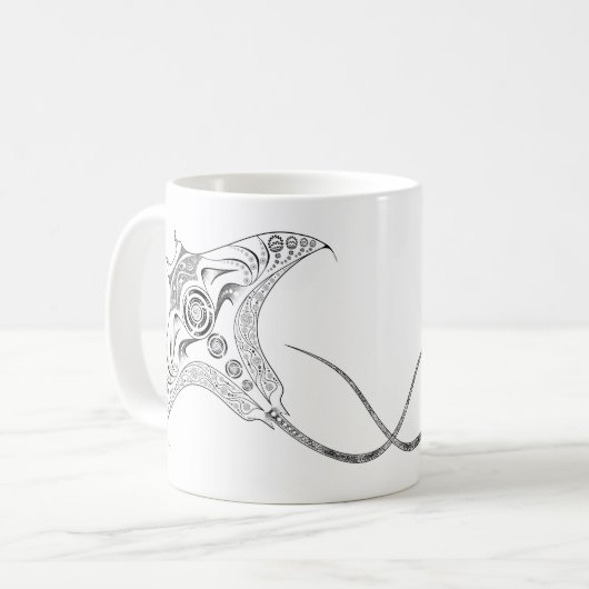 Manta-Strahl Stammes- Dotwork Tasse (Vorderseite Links)