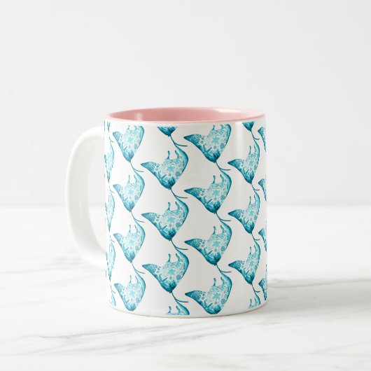 Manta-Strahln-Tasse, Ozean-Themed Geschenk Zweifarbige Tasse (Vorderseite Links)