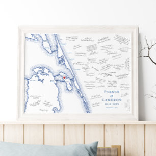 Manteo NC Karte Elegant Wedding Guest Book Poster