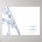 Manteo NC Wedding Map Navy Blue Gästebuchposter Poster (Vorne)