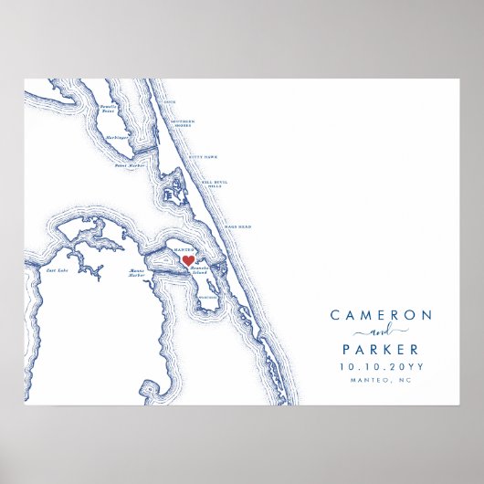 Manteo NC Wedding Modern Guest Book Poster (Vorne)