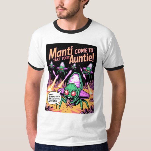 Manti Aliens Abduction Party! Defender Arcade '81 T-Shirt (Vorderseite)