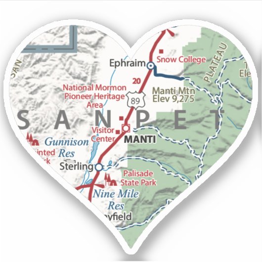 Manti Utah Map Aufkleber (Vorderseite)
