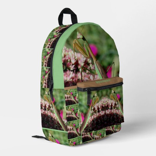 Mantis auf der Blume auf dem Meer Personalisiert Bedruckter Rucksack (Rückseitige Ecke links)