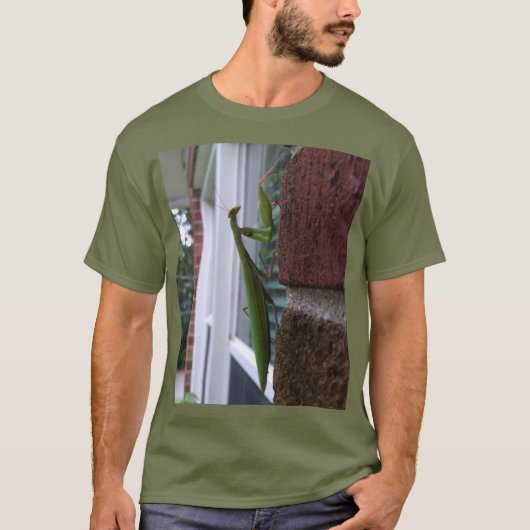 Mantis auf der Ziegelmauer beten T-Shirt (Vorderseite)