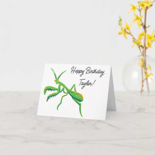 Mantis in Hellgrün Personalisiert beten Karte (Gelbe Blume)