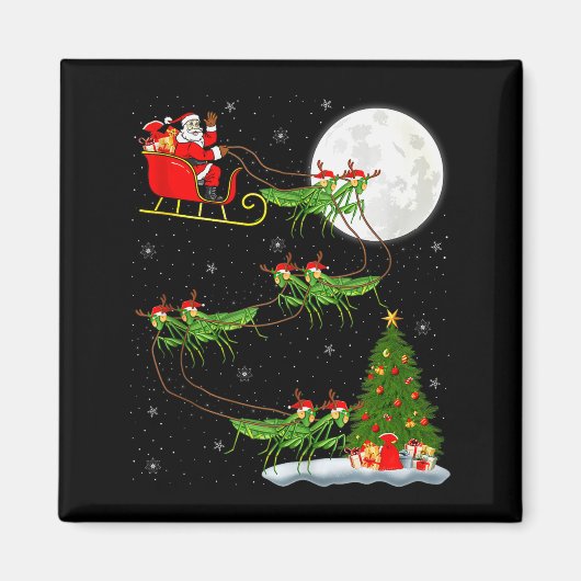 Mantis Insect Santa Sleigh Flying Funny Magical Ch Magnet (Vorne)