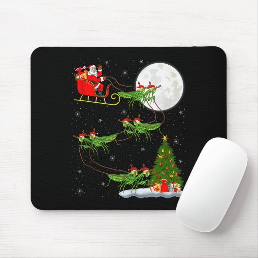Mantis Insect Santa Sleigh Flying Funny Magical Ch Mousepad (Mit Mouse)
