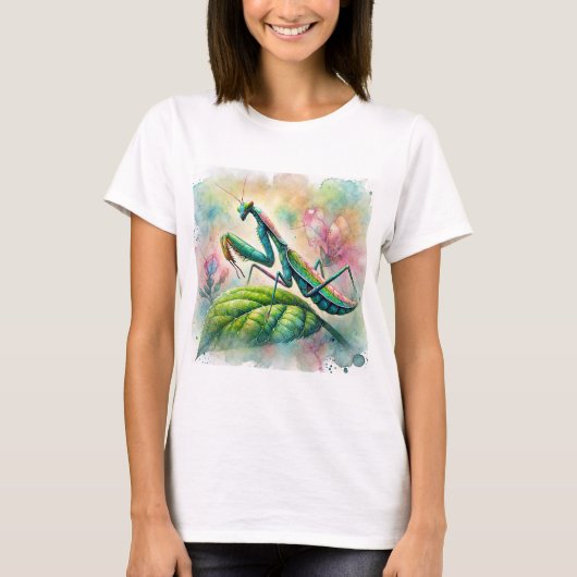 Mantis Watercolor Kunst T-Shirt (Vorderseite)