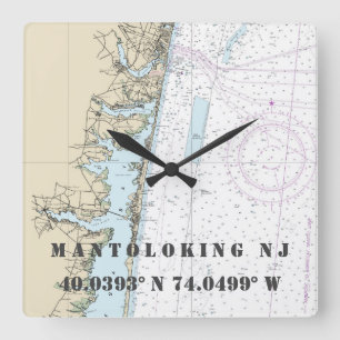 Mantoloking NJ Latitude Longitude Nautic Chart Quadratische Wanduhr