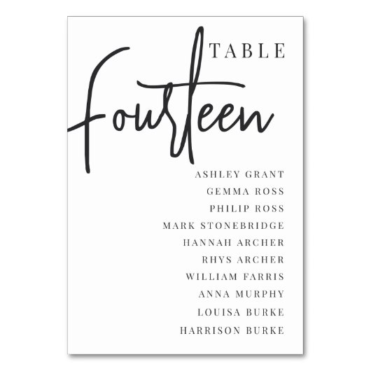 Manuell erstellte Tabellenvorträge + Gast-Namen Tischnummer (Vorderseite)